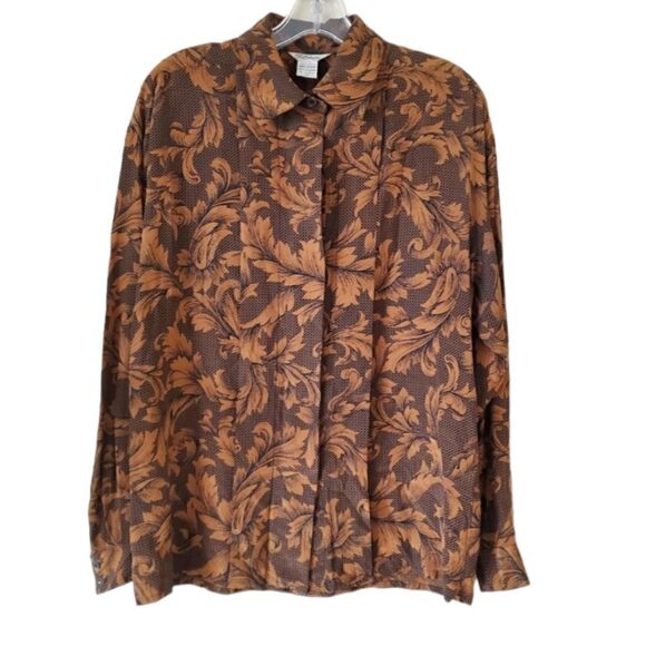 Vintage PAUL STANLEY Womens Brown 100% Silk Shirt Blouse Size 10 - Picture 2 of 10
